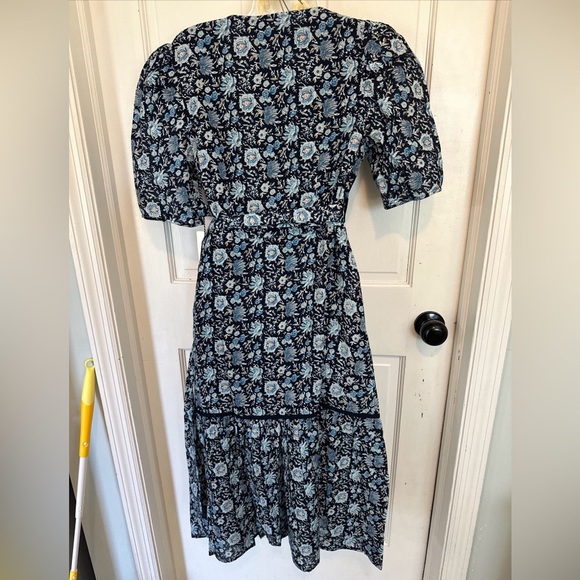 NWT St Roche Pearl Dress in Navy Wrap Around Midi Puff Sleeve Floral Size 4 - Picture 11 of 16